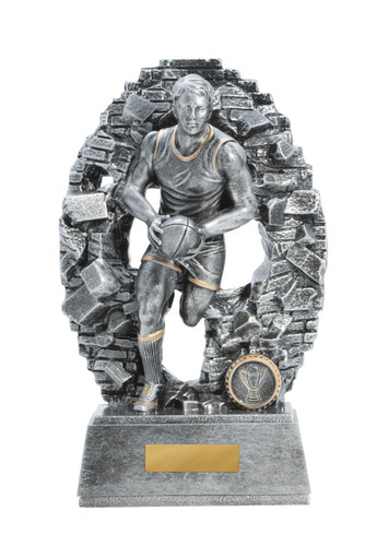 Aussie Rules Crash Through Trophy Silver 270mm Aussie Rules Crash Through Trophy Silver 270mm