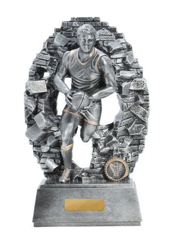 Aussie Rules Crash Through Trophy Silver 300mm Aussie Rules Crash Through Trophy Silver 300mm
