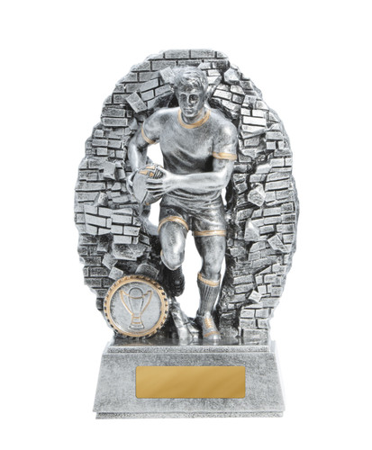 Rugby Crash Through Trophy Silver 190mm Rugby Crash Through Trophy Silver 190mm