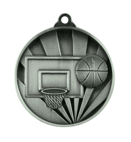 Basketball Sunrise Medal Silver 50mm Basketball Sunrise Medal Silver 50mm