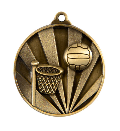 Netball Sunrise Medal Gold 50mm Netball Sunrise Medal Gold 50mm