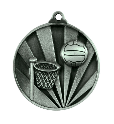 Netball Sunrise Medal Silver 50mm Netball Sunrise Medal Silver 50mm