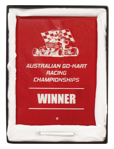 Plaque - Shield Glass Plaque Red 150mm