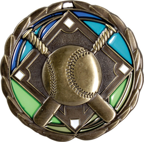 Baseball - Softball Stained Glass Medal Gold 65mm Baseball - Softball Stained Glass Medal Gold 65mm