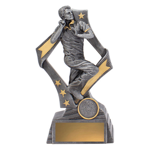 Cricket Flag Bowler Trophy Silver 195mm
