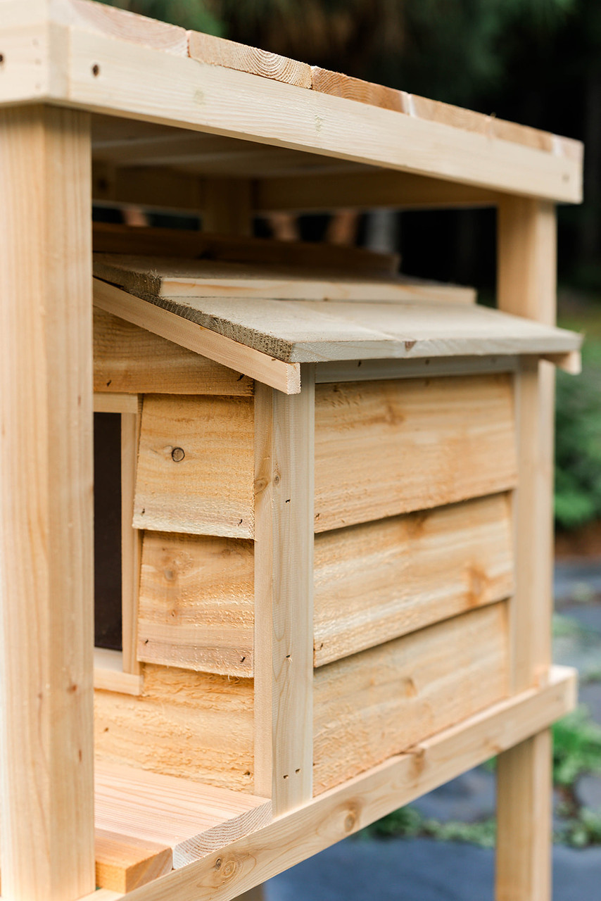 Small Cedar Insulated Cat or Small Dog House with Platform and Loft