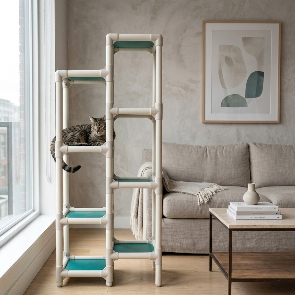 PVC Frame 8-Tier Modular Cat Tree - Indoor/Outdoor, Wipe-Clean