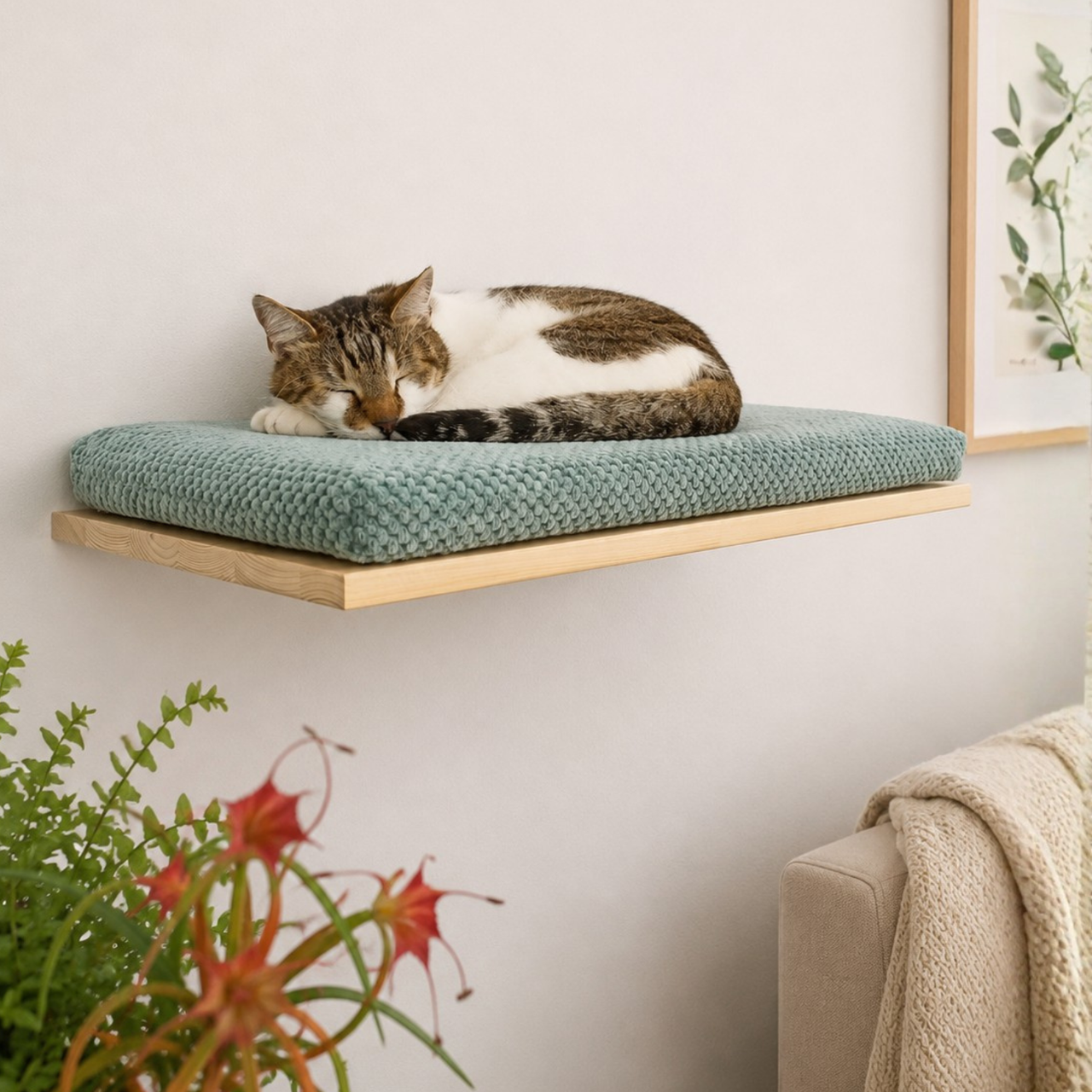 Cat wall shelf cushion detail showing removable fabric -- CatsPlay.com
