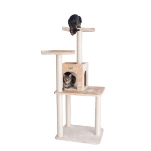 GeeWhiz 57-Inch Wood Cat Tree In Beige With Two-Door Condo GeeWhiz 57-Inch Wood Cat Tree In Beige With Two-Door Condo