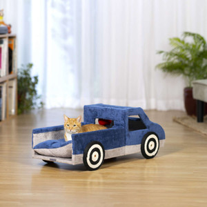 Cozy Blue Pickup Truck Cat Bed and Scratcher