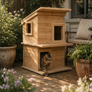 Double Deck Outdoor Cedar Wood Cat House Shelter