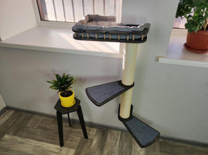 Wall Mounted Cat Tree w Shelf Bed, Steps & Scratching Post for RIGHT Window Side Wall Mounted Cat Tree w Shelf Bed, Steps & Scratching Post for RIGHT Window Side