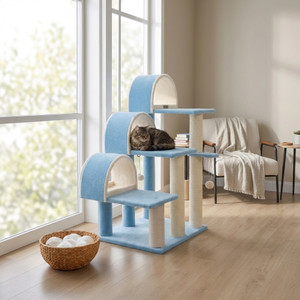 38-inch cat step tower with tunnels and built-in sisal scratcher — CatsPlay.com
