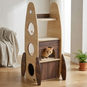 47-inch rocket-shaped multi-level cat tree with semi-enclosed condos and sisal scratching - CatsPlay.com