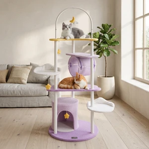 62-inch large cat tower with metal support frame, tunnel, and moon perch - CatsPlay.com