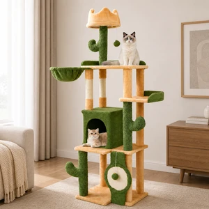 63-inch cactus cat tower with crown perch and scratching board - CatsPlay.com