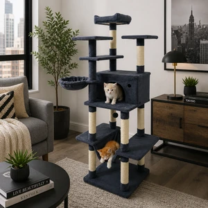 63-inch large cat tree with window condo and deluxe top perch - CatsPlay.com