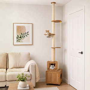 Floor to ceiling cat tower 101 inch with litter box enclosure - CatsPlay.com