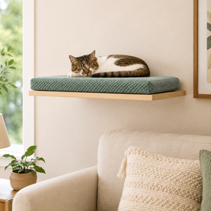 Cozy Nook Cat Wall Shelf with Cushion - Wood Base, 75cm