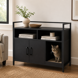 Hidden cat washroom cabinet double doors scratch cardboard - CatsPlay.com