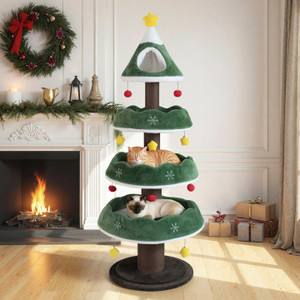70" Christmas Cat Tower with Enclosed Top Perch
