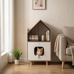 Wooden Cat House Litter Box Enclosure with Shelf