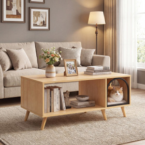 40" Coffee Table Cat House with Open Shelf