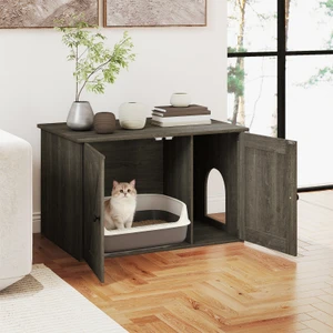 Hidden litter box enclosure with privacy divider - CatsPlay.com