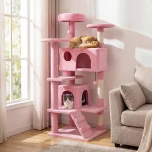 52 inch cat tree with double and single door caves - CatsPlay.com