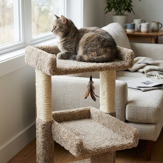 Floor-standing window perch showing solid wood joinery