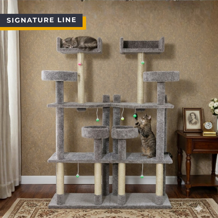 Cat's Choice 55" Triple Round Cat Gym with Enclosed Condo and Lounge Area