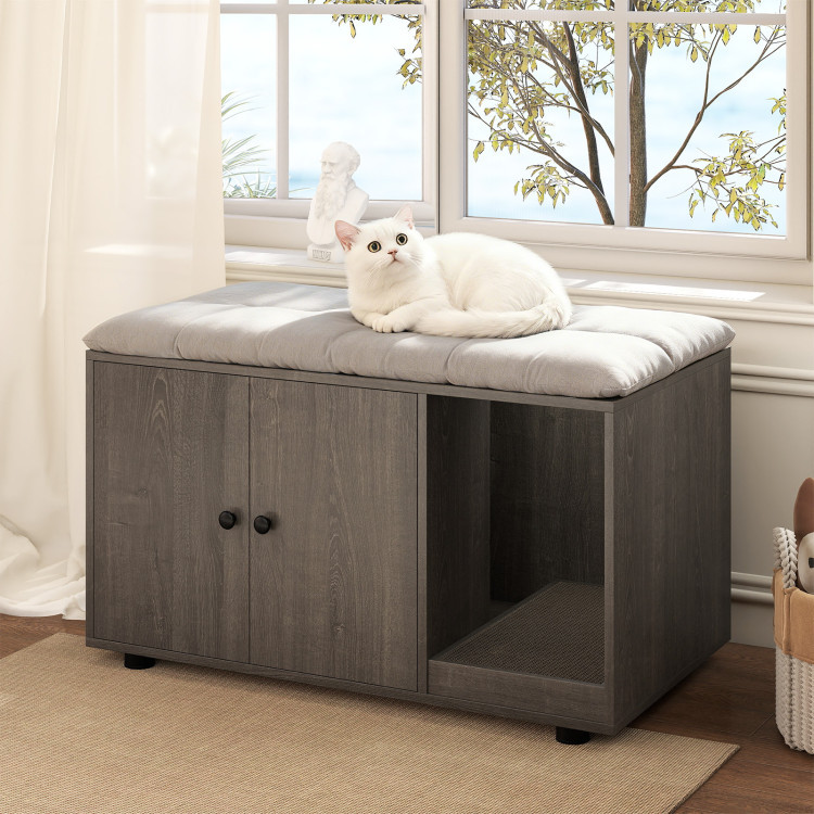 Wooden Cat Litter Enclosure with Scratching Board