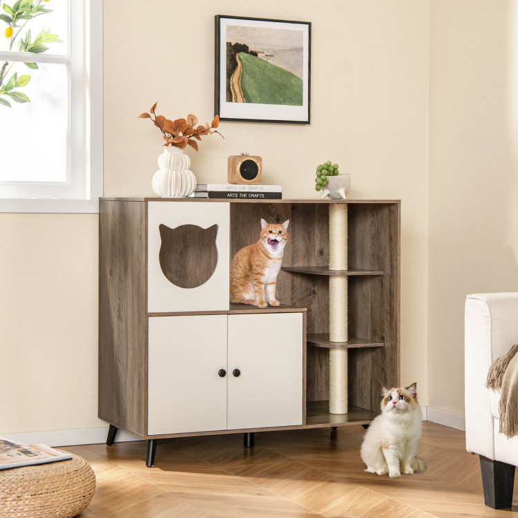 Cat Litter Enclosure with 3 Sisal Scratching Posts