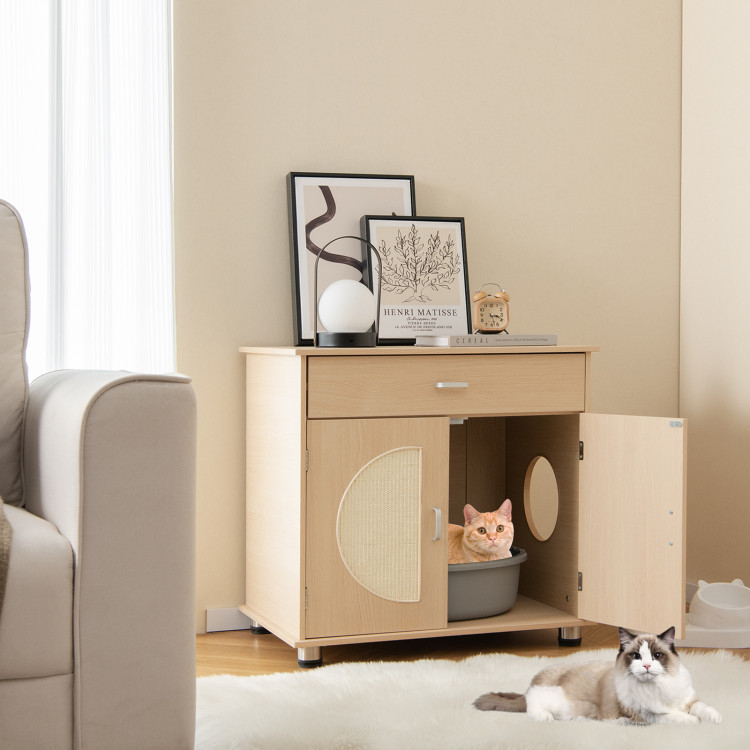 Cat Litter Enclosure with Sisal Scratching Doors