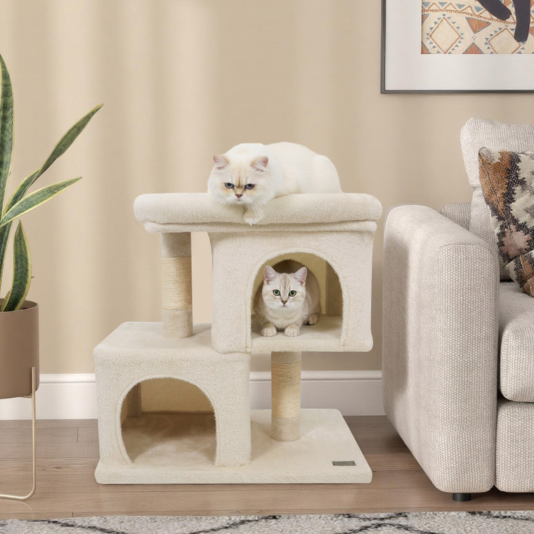 space-saving cat tower with upholstered perch - CatsPlay.com