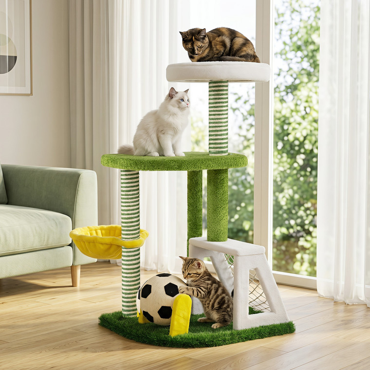 cat tower with middle platform and hammock - CatsPlay.com