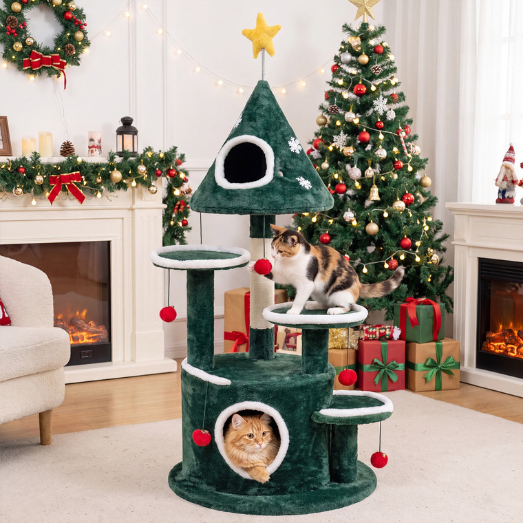 Christmas Cat Tree with 2 Condos and Bell Ball Toys - view 2