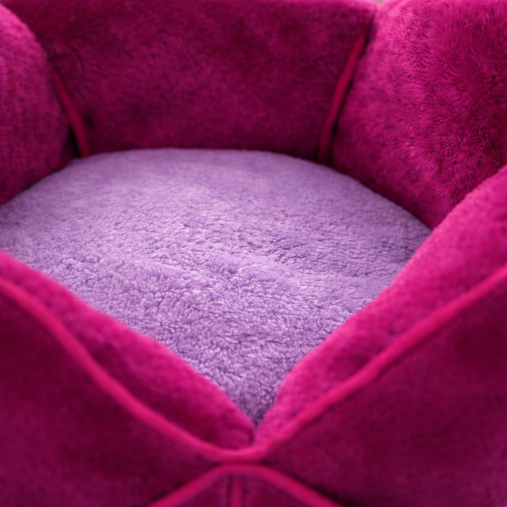 Macro detail of the plush fuchsia velvety pillows