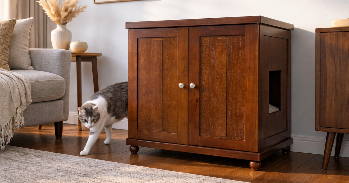 Furniture style cat litter box cabinet hero