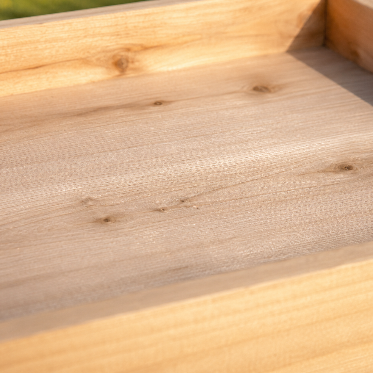 Close-up of Eastern White Cedar wood grain showing natural texture and warm tones -- CatsPlay.com