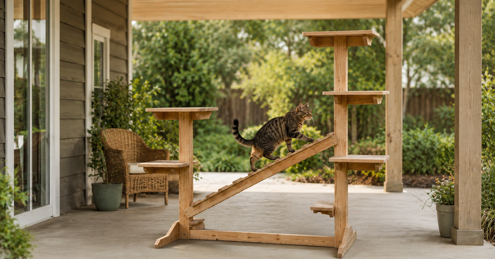 Outdoor cat jungle gym built for weather exposure