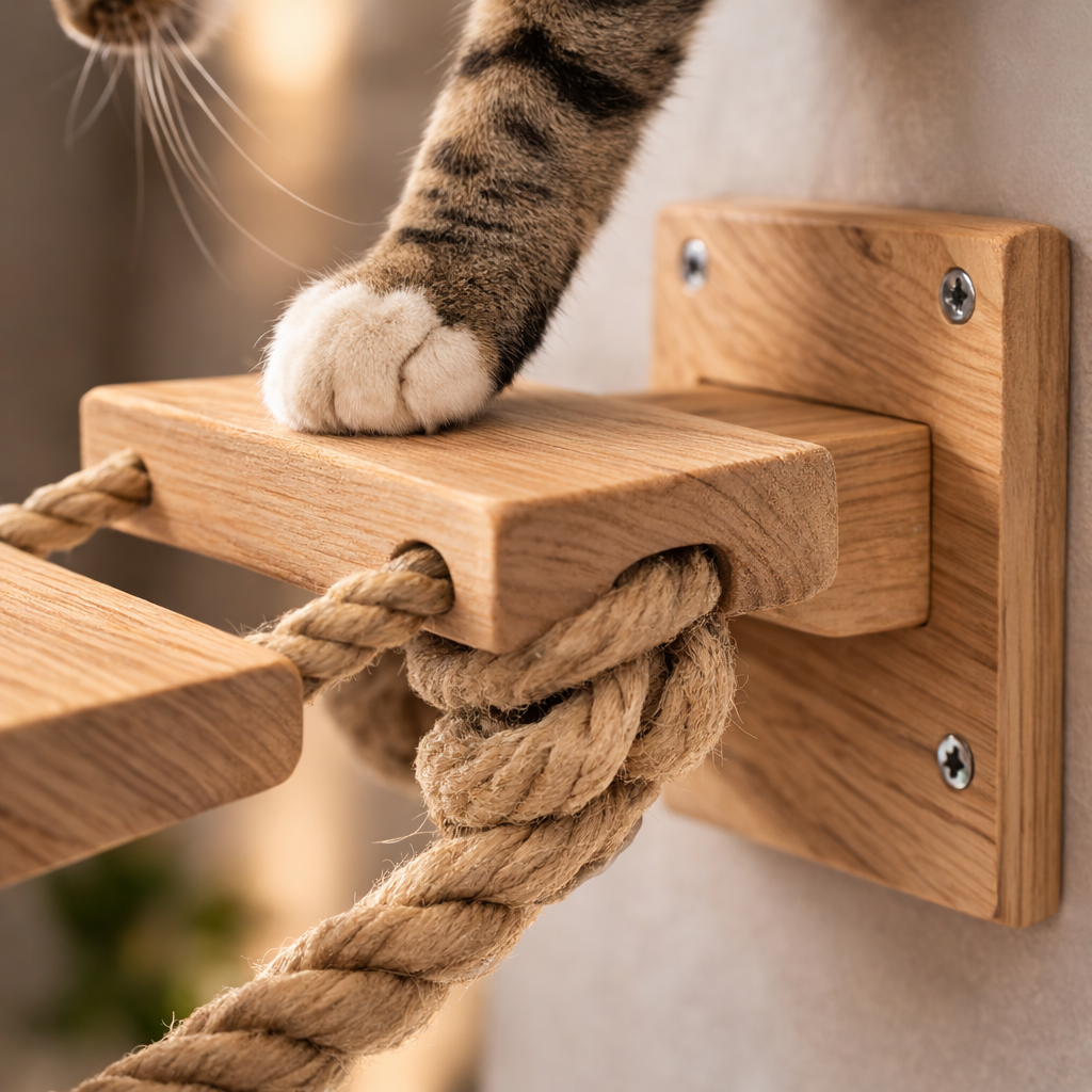 Detail of a cat hammock wall mount