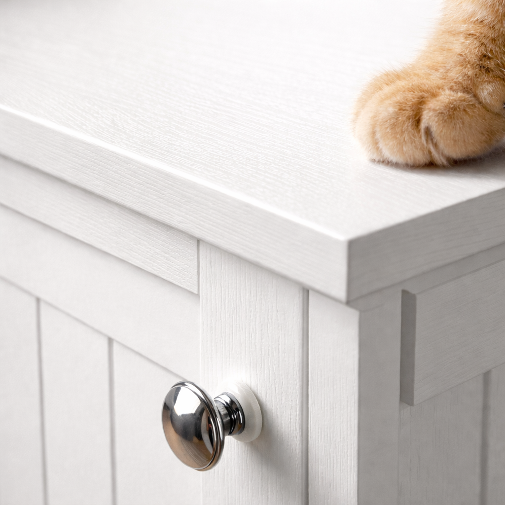 Litter cabinet moisture resistant finish detail