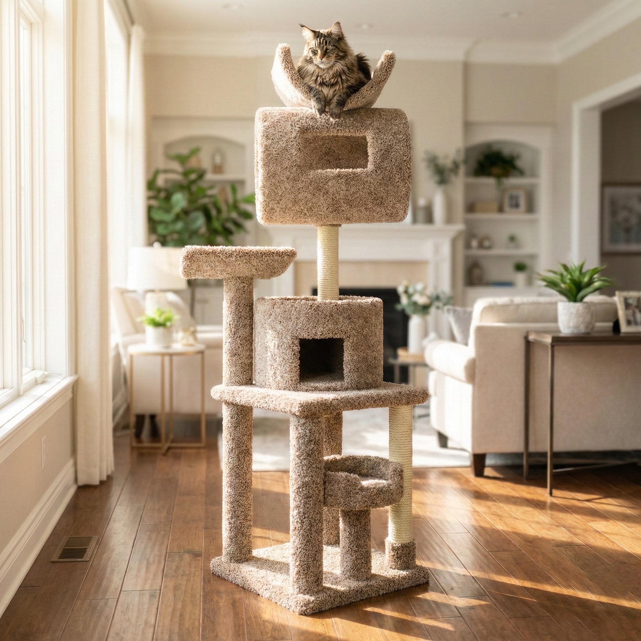 Heavy-duty cat tree vetted for stability and large breed weight capacity