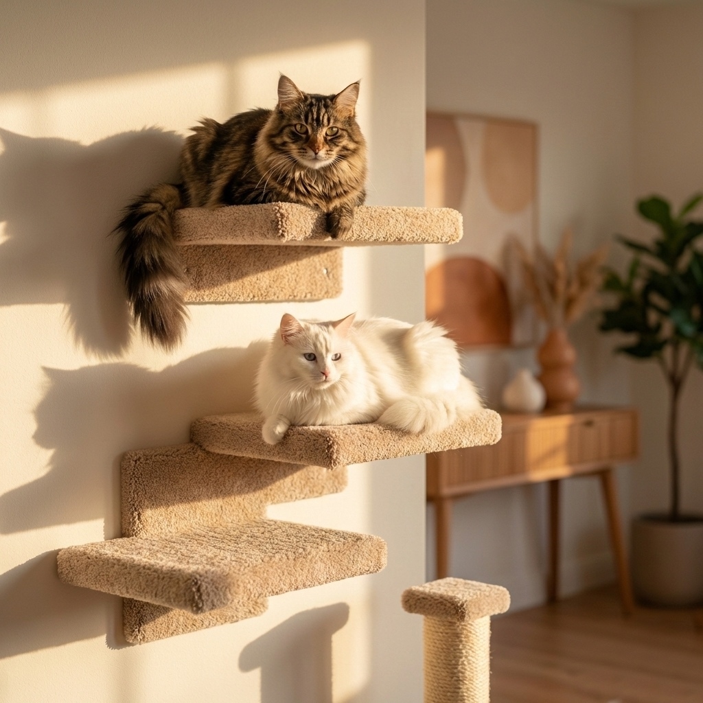 Space saving wall mounted cat furniture for apartments and small homes
