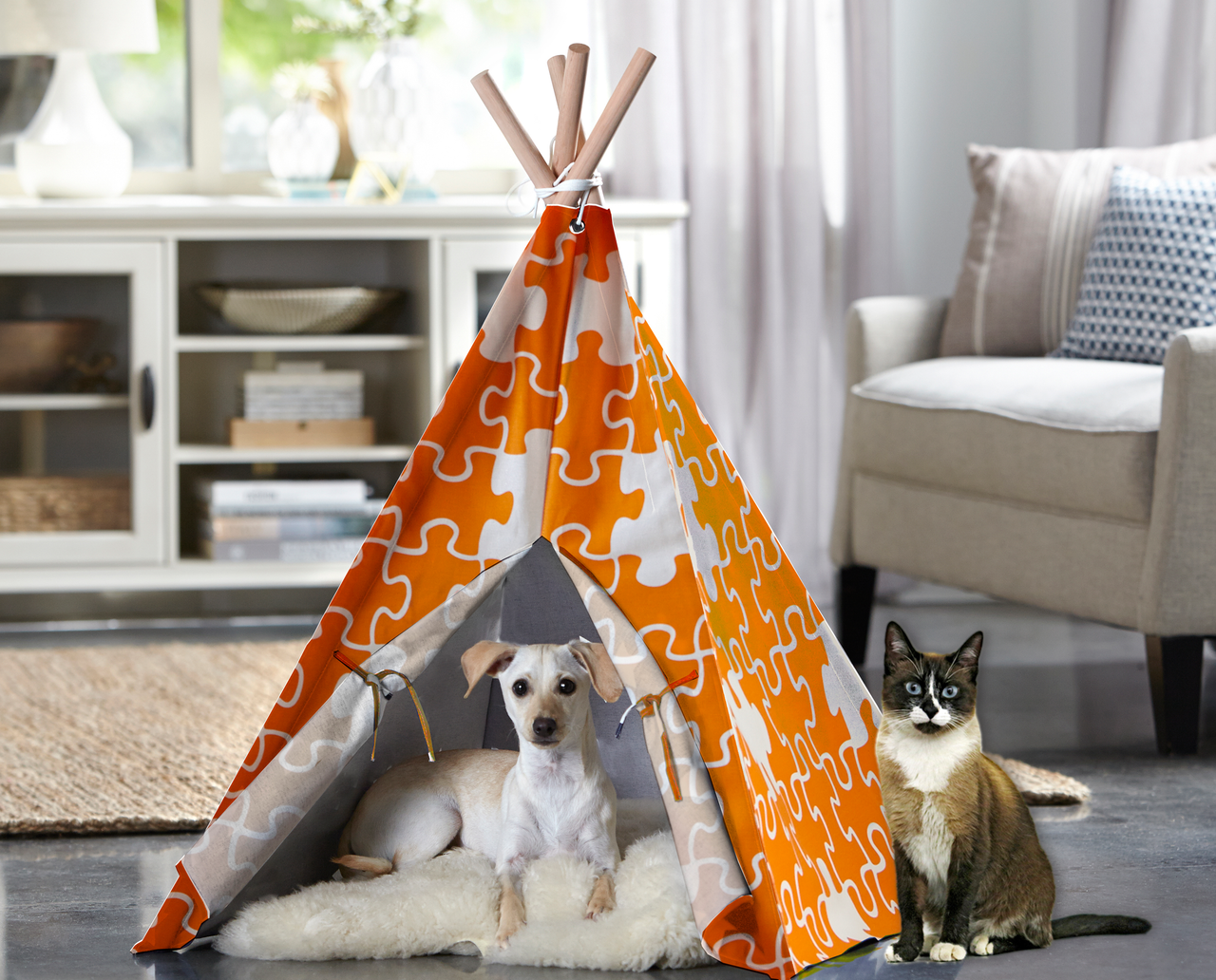 Cat TeePee - Orange Puzzle Large