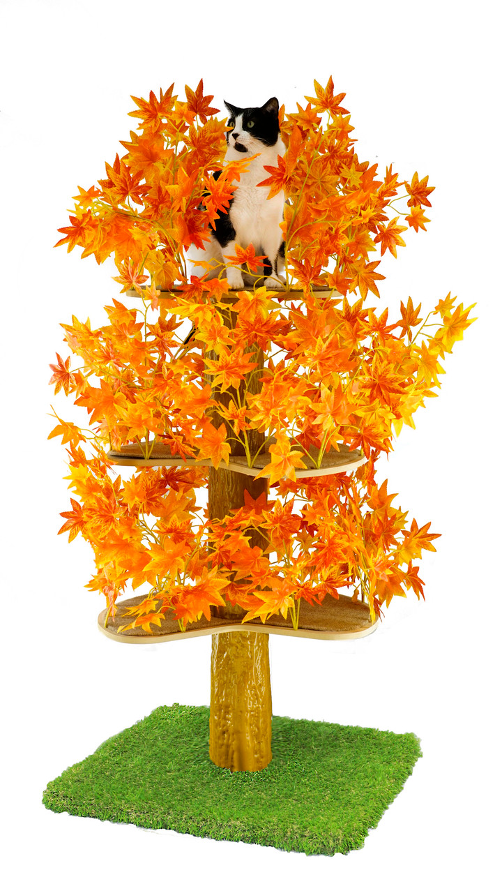 Luxury Cat Tree (Large) - Square Base w Fall - Orange Leaves - CT022