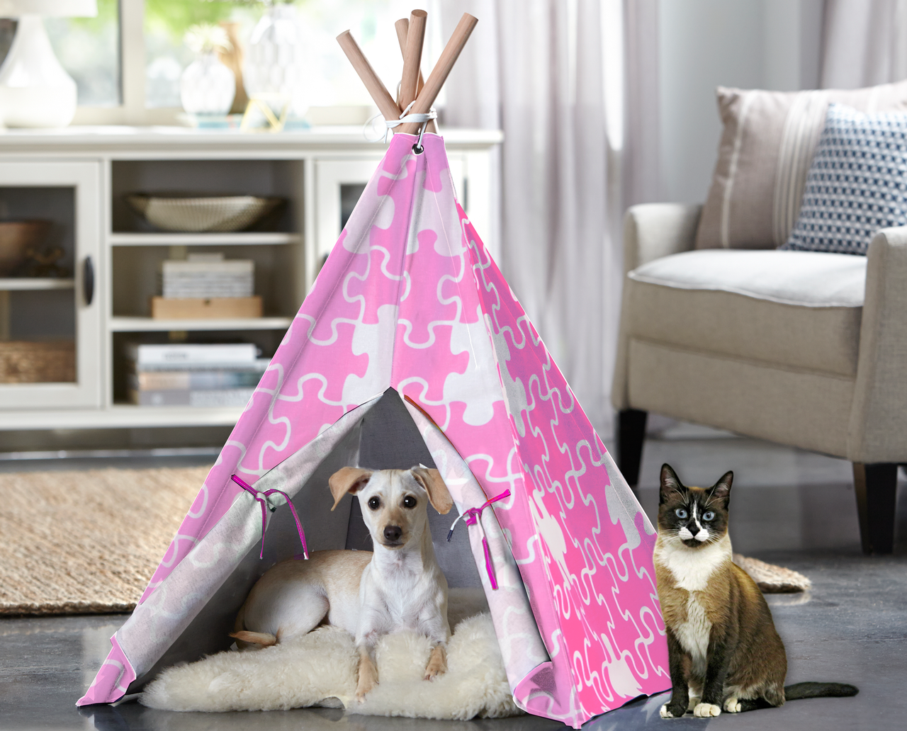 Cat TeePee - Pink Puzzle Large