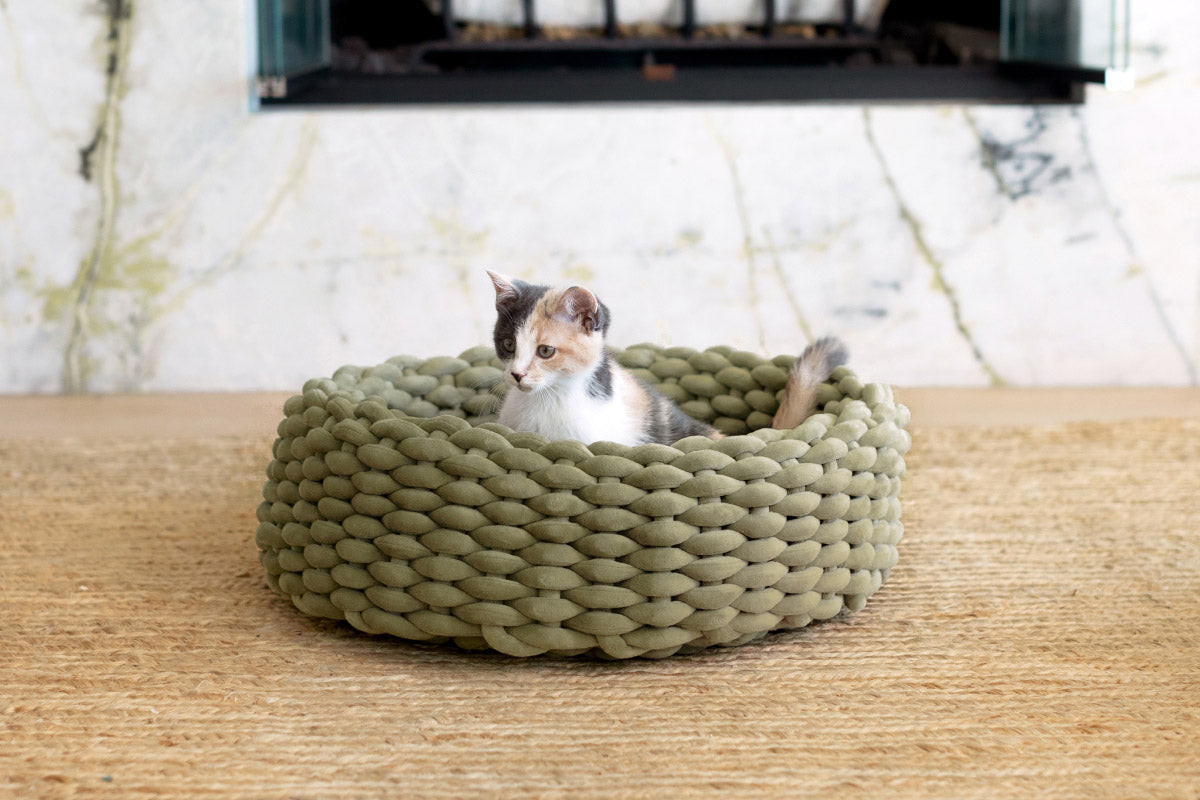 Aviva Velvety Cat Bed Basket - Single Weave Beige