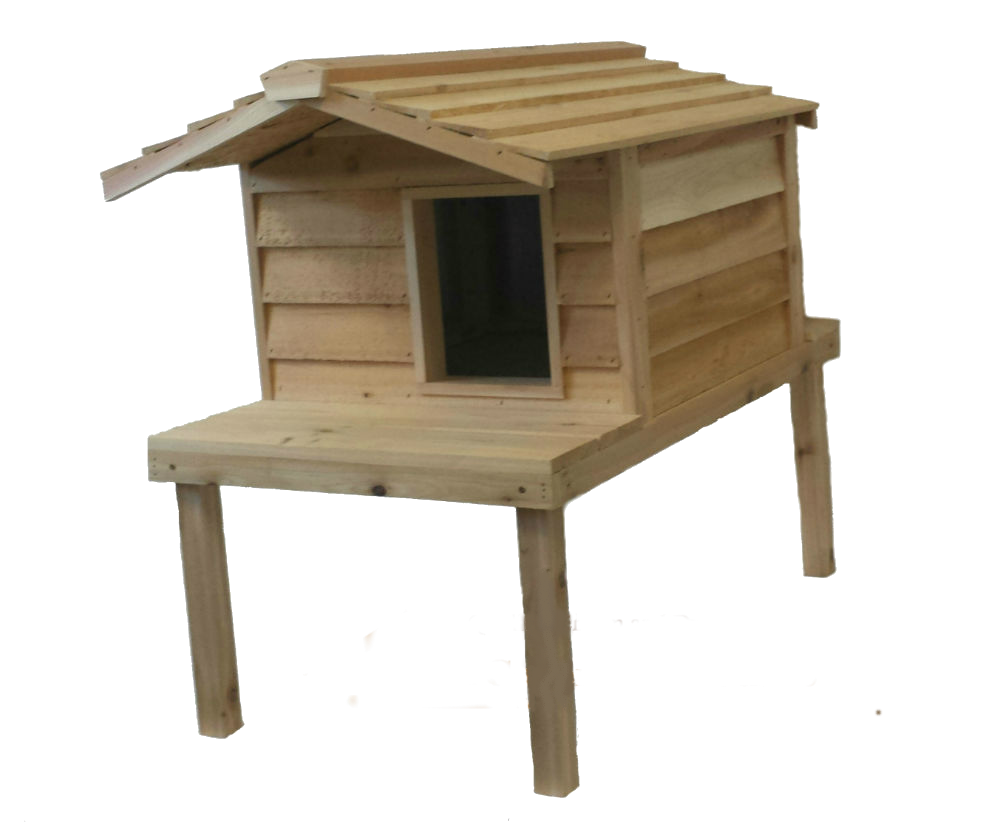 Large Cedar Insulated Cat or Small Dog House with Deck and Extended Roof (1) Extra door in back wall/(1) Round insert